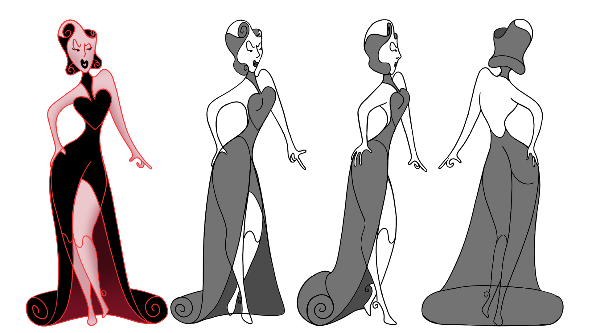 Queen of Spades — turnaround 4 poses